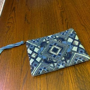 Very good condition Mary Frances Blue Sequin Clutch Wristlet